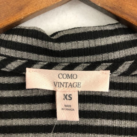 Como Vintage NWT Women's Size X-Small Black Grey Striped V-Neck Collared Dress - Picture 6 of 10